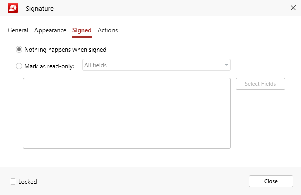 PDF Extra: form properties - signature field options tab